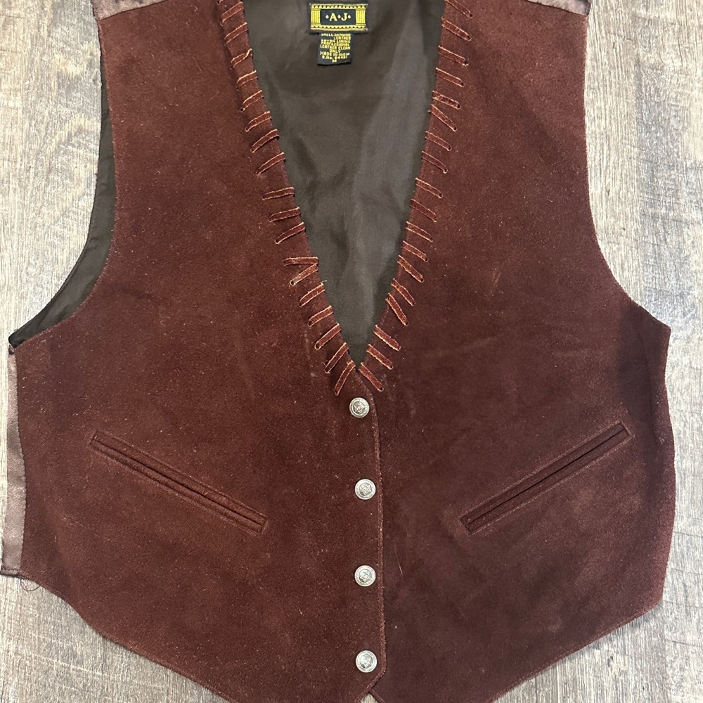 AJ Brown Suede Leather Women’s Button Vest Medium Western Rodeo Biker